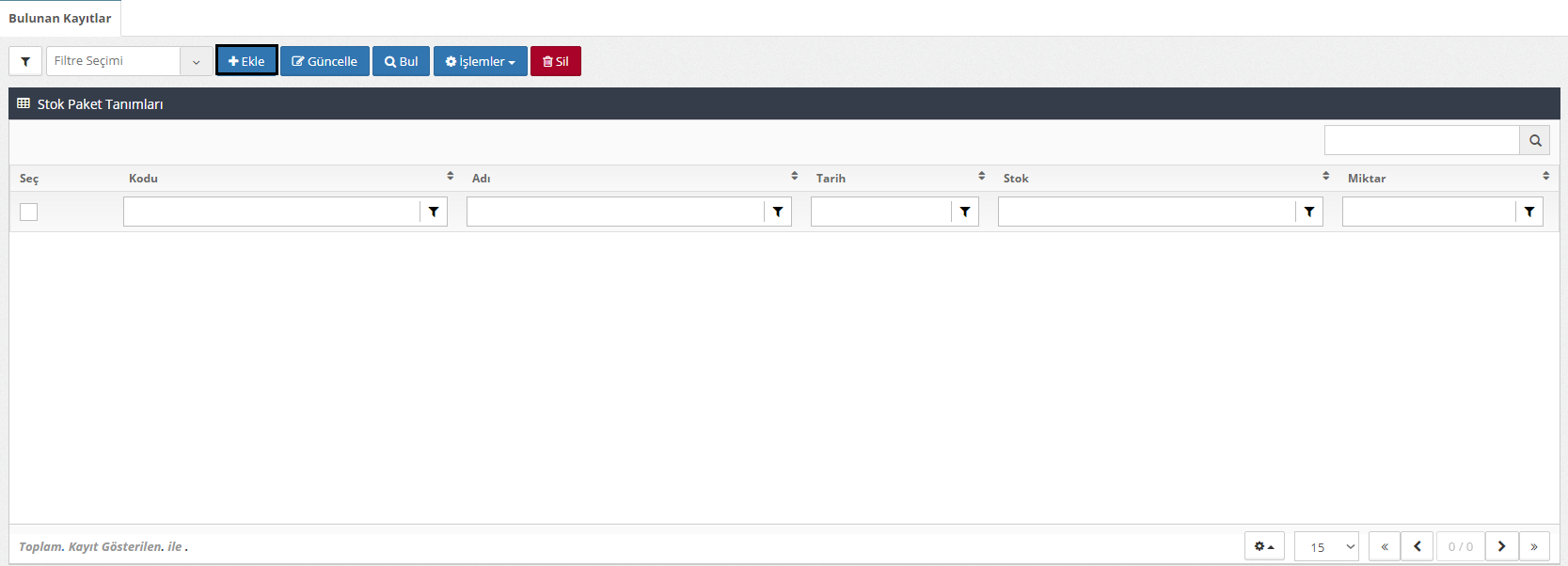 stok paket tanımları